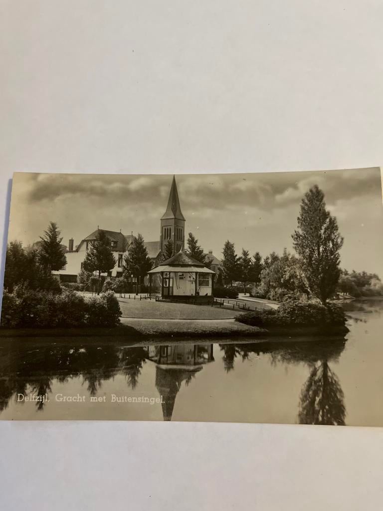 Oude ansichtkaart Delfzijl - Gracht met Buitensingel, Ophalen of Verzenden, Gelopen, Groningen