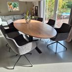 Prachtige ovale notenhoutfineer tafel met 6 stoelen, Ophalen, Zo goed als nieuw