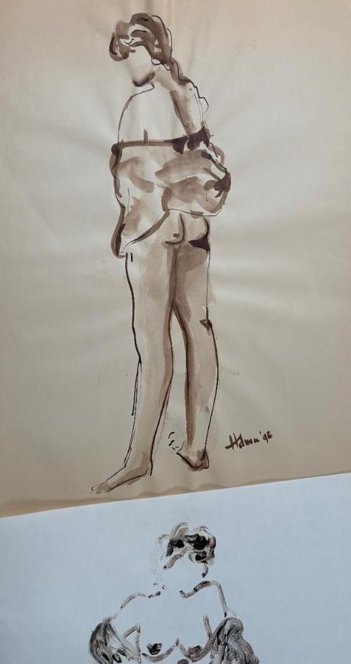 STUDIES OP PAPIER MET HOUTSKOOL , BISTER, MONO-TYPE OOST IND, Antiek en Kunst, Kunst | Tekeningen en Foto's, Ophalen of Verzenden