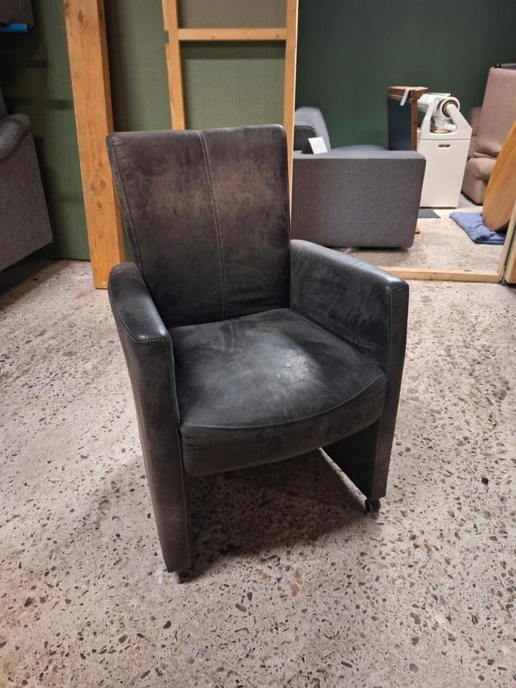 4 eetkamerstoel met wieltjes eetkamer stoel stoelen, Huis en Inrichting, Stoelen, Gebruikt, Vier, Leer, Stof, Grijs, Ophalen