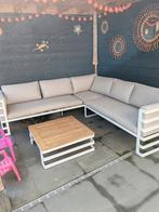 Loungeset hoek, wit met grijze kussens, Tuin en Terras, Tuinsets en Loungesets, Zo goed als nieuw, Ophalen