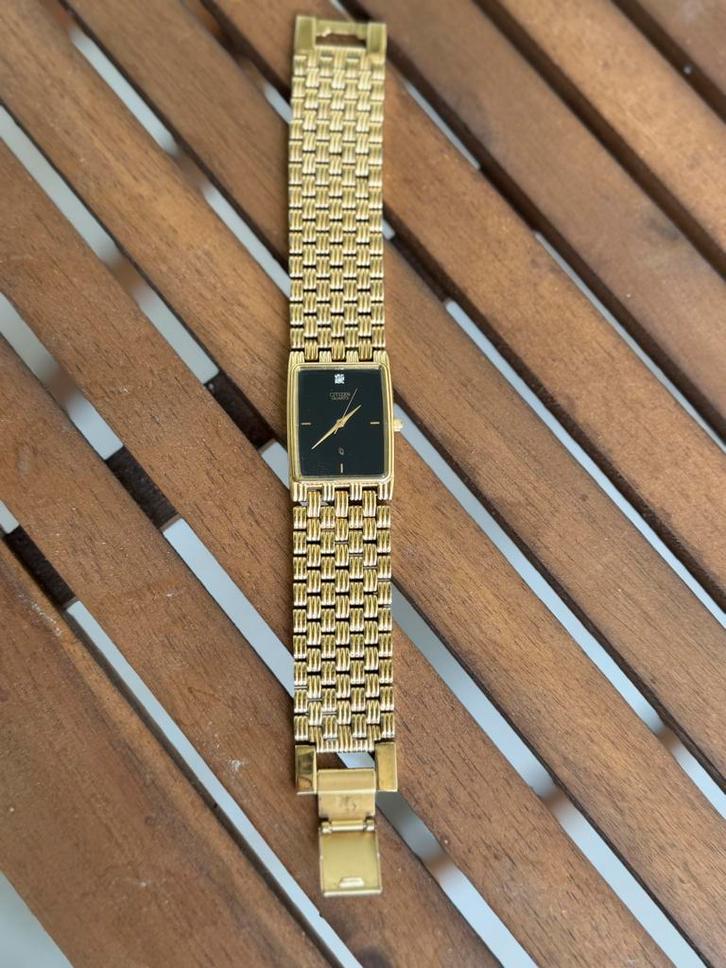 Citizen 6031-s322933 tank goudkleurig met diamant jaren 80, Sieraden, Tassen en Uiterlijk, Horloges | Antiek, Citizen, Goud, 1960 of later