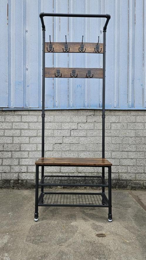 Industriële kapstok met bankje en schoenenrek, Huis en Inrichting, Woonaccessoires | Kapstokken, Gebruikt, Staande kapstok, 150 tot 200 cm