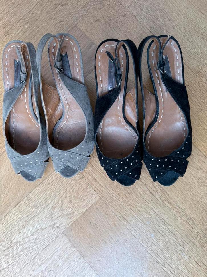 Progretto zwarte/grijze  hakken open teen open hiel maat 39, Kleding | Dames, Schoenen, Zwart, Ophalen of Verzenden