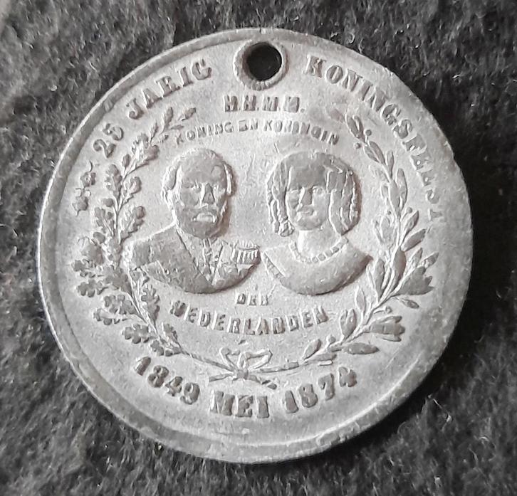 penning 25 jaar kroningsfeest Willem III en Sophie 1849-1874, Postzegels en Munten, Penningen en Medailles, Overige materialen