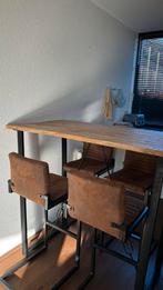 Industriële hoge bartafel + 4 stoelen ( hout en metaal ), Ophalen