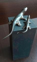 Antiek bronzen set twee hagedis met donker patina, Antiek en Kunst, Ophalen of Verzenden, Brons