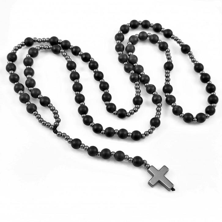 6mm Rozenkrans Heren Ketting Matte Onyx en Hematiet Kralen, Sieraden, Tassen en Uiterlijk, Kettingen, Nieuw, Overige materialen
