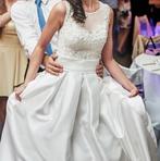 Trouwjurk mikado kant plooien knopen zakjes ivoor XS/34, Verzenden, Gedragen, Wit, Trouwjurk