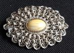 Vintage broche filigrain zilver met steen, 4 tot 7 cm, Gebruikt, Ophalen of Verzenden, Zilver