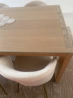Massief eiken tafel met gehard glas, Ophalen, 200 cm of meer, 50 tot 100 cm, Vijf personen of meer