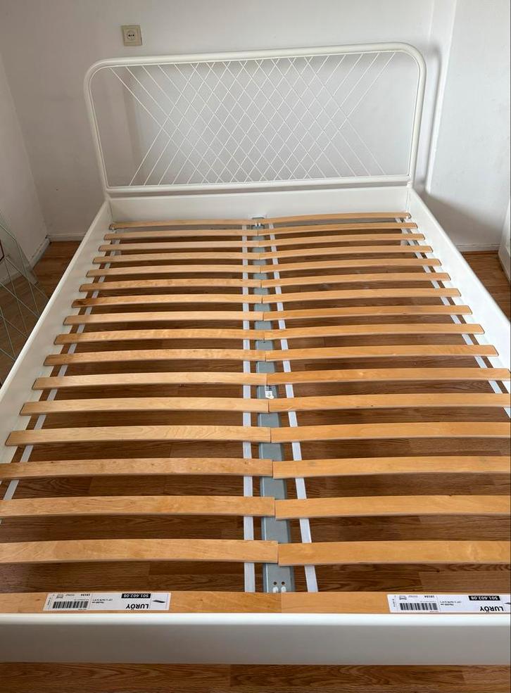 IKEA Nesttun Bedframe + Lattenbodem (140x200), Huis en Inrichting, Slaapkamer | Bedden, Gebruikt, Twijfelaar, 140 cm, 200 cm, Metaal