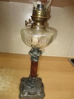 Antieke olielamp petroleum lamp Barok stijl met rood marmer, Ophalen of Verzenden