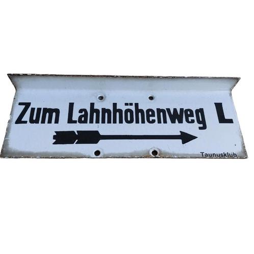 Emaille bord Zum Lahnhöhenweg (Taunusklub), Verzamelen, Merken en Reclamevoorwerpen, Gebruikt, Reclamebord, Ophalen of Verzenden