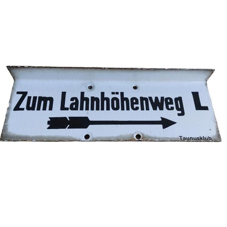 Emaille bord Zum Lahnhöhenweg (Taunusklub), Verzamelen, Merken en Reclamevoorwerpen, Gebruikt, Reclamebord, Ophalen of Verzenden
