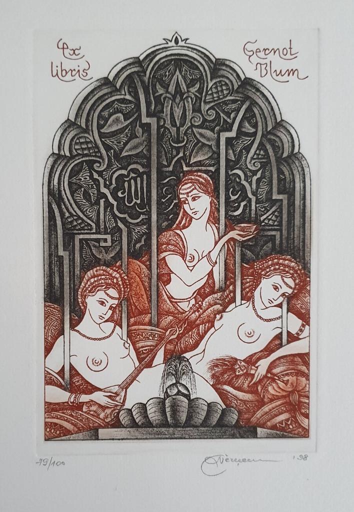 Exlibris / Ex libris N. Cernetsova, drie gratiën, mythologie, Antiek en Kunst, Kunst | Etsen en Gravures, Verzenden