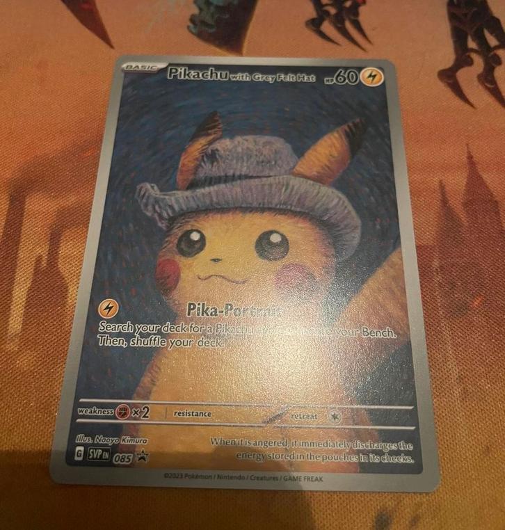 Pikachu Van Gogh with grey felt hat, Hobby en Vrije tijd, Verzamelkaartspellen | Pokémon, Zo goed als nieuw, Losse kaart, Ophalen of Verzenden