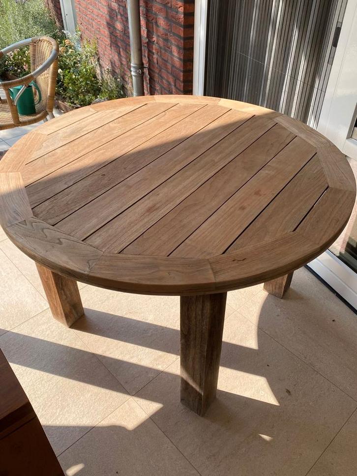 Tuin-/terrastafel Teakhout rond, Tuin en Terras, Tuintafels, Zo goed als nieuw, Rond, Teakhout, Ophalen