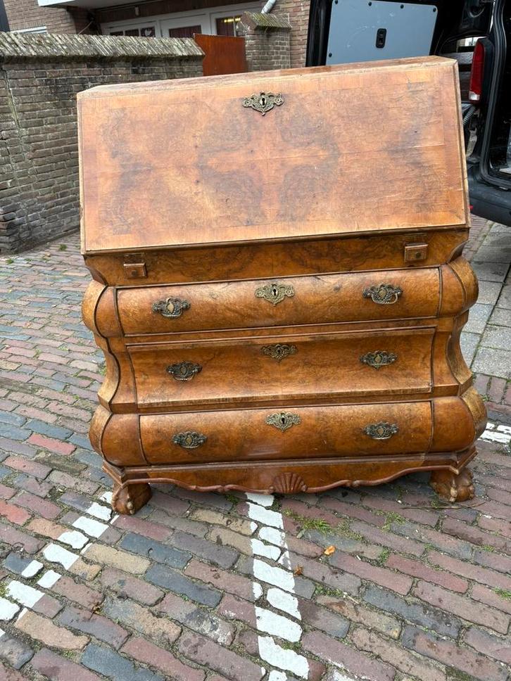 Antieke notenhouten secretaire – barokstijl, met sleutels, Huis en Inrichting, Kasten | Secretaires, Zo goed als nieuw, Ophalen