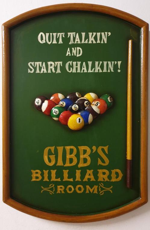 Gibbs billiard room poolen biljart houten pubbord wandbord, Huis en Inrichting, Woonaccessoires | Wanddecoraties, Nieuw, Ophalen of Verzenden