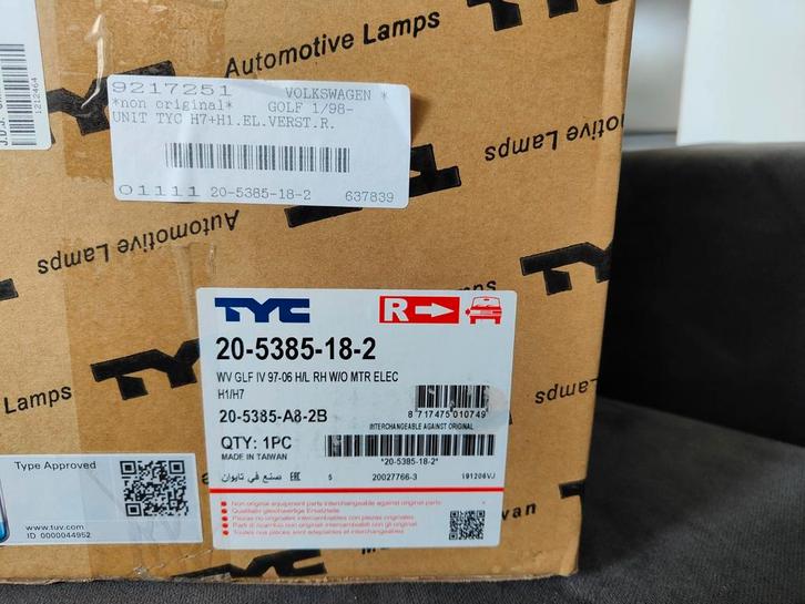 Golf 4 Koplamp Rechts TYC - Nieuw in doos!, Auto-onderdelen, Verlichting, Volkswagen, Nieuw, Ophalen of Verzenden