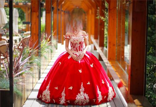Prinsessen jurk/quinceañera jurk, Kleding | Dames, Jurken, Zo goed als nieuw, Maat 36 (S), Rood, Onder de knie, Ophalen of Verzenden