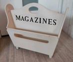Brocante vintage wit houten lectuurbak Magazines 25x55x45 cm, Ophalen of Verzenden, Gebruikt