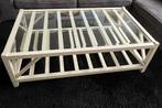 Landelijke salontafel met glasplaat 140x80x45 cm, Ophalen, Gebruikt, 100 tot 150 cm, Glas
