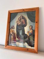 Prent sixtijnse madonna in houten lijst, Ophalen of Verzenden, Zo goed als nieuw, Kaart of Prent