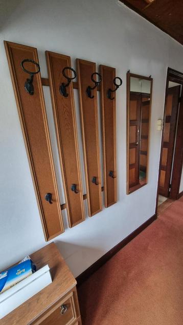 Houten Wandkapstok met Spiegel en Metalen Haken