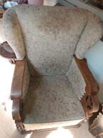 Fauteuil eiken,stof houtsnijwerk, Huis en Inrichting, Fauteuils, Ophalen, Gebruikt, Hout, Antiek
