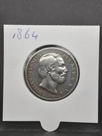1 gulden 1864 koning Willem III, 1 gulden, Koning Willem III, Zilver, Ophalen of Verzenden