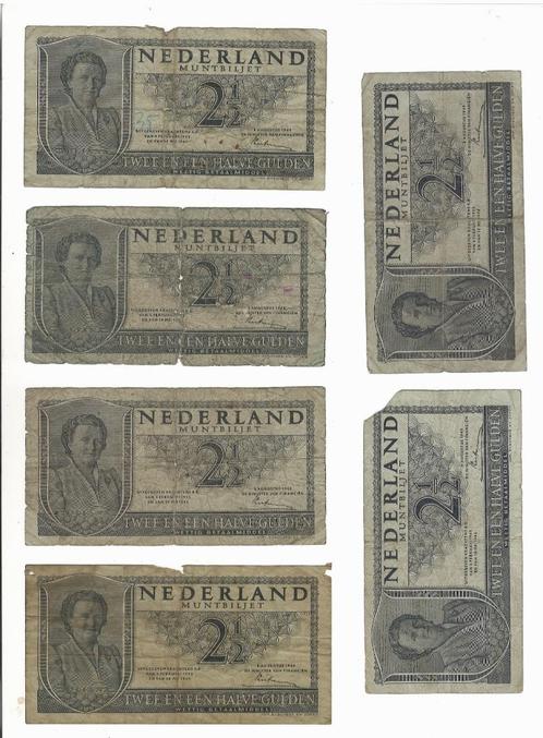 6 x Papieren rijksdaalder 1949. Zwaar gebruikt, Postzegels en Munten, Bankbiljetten | Nederland, Setje, 2½ gulden, Ophalen of Verzenden