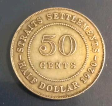 Straits Settlements 50 cent 1920 (zilver) beschikbaar voor biedingen