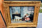 Schilderij meisje met dieren, bladgouden lijst, Antiek en Kunst, Ophalen