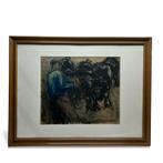 an Stroosma (1928-1983) Kleurenkrijt tekening De Koemarkt, Ophalen of Verzenden