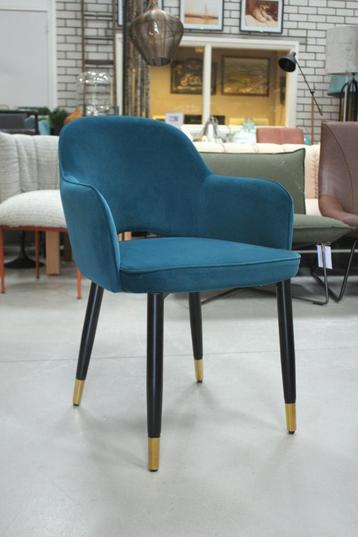 Luxe eetkamerstoelen velvet velours petrol blauw armleuning beschikbaar voor biedingen
