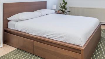 IKEA MALM bed + LONSET lattenbodem + 2 opberglades - afbeelding 1