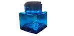 Blauwe glazen vierkante pot met kurk dop vintage retro 1103, Glas, Pot, Bus of Blik, Gebruikt, Ophalen of Verzenden
