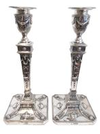 Paar antieke zilveren kandelaren uit 1896, Antiek en Kunst, Ophalen of Verzenden, Zilver