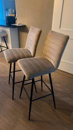 Set van 2 champagne velvet bar krukken, Ophalen, Met voetsteun, 60 tot 90 cm, Zo goed als nieuw
