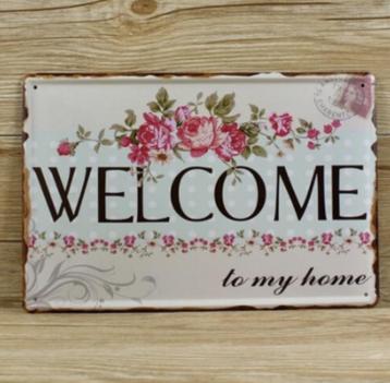 Welcome Home Metalen Bord - Plaat Retro Vintage Bloemen beschikbaar voor biedingen