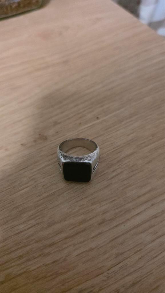 Zilveren Buddha Ring Obsidiaan - Maat 19, Sieraden, Tassen en Uiterlijk, Ringen, Gebruikt, Heer, 19 tot 20, Zilver, Zilver, Met edelsteen