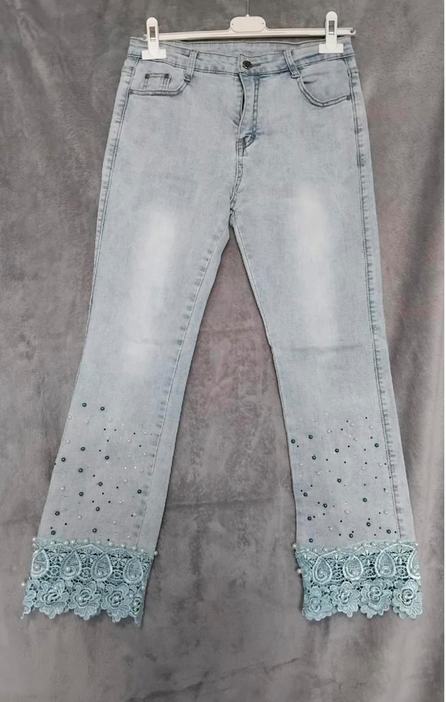 z.g.a.n.! Super aparte Jeans met kant en parels W30., Kleding | Dames, Spijkerbroeken en Jeans, Zo goed als nieuw, W30 - W32 (confectie 38/40)