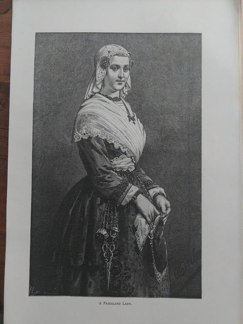 19 / Klederdracht Friesland van a Freisland lady uit 1887, Antiek en Kunst, Kunst | Litho's en Zeefdrukken, Ophalen of Verzenden