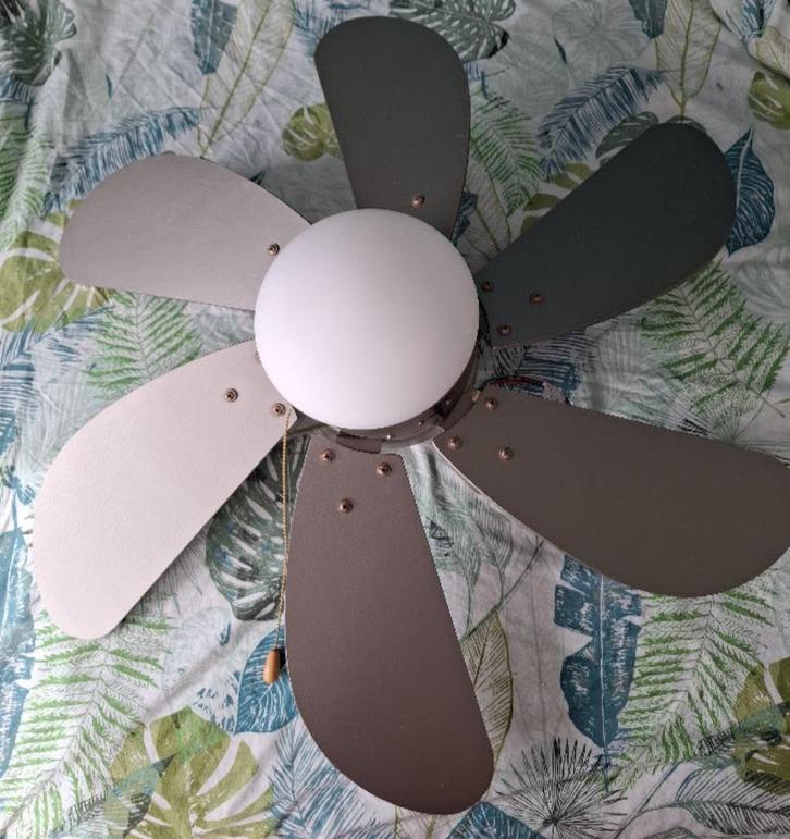 Zilverkleurige plafondventilator met licht en 3 snelheden., Witgoed en Apparatuur, Ventilatoren, Gebruikt, Plafondventilator, Ophalen