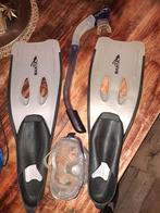 2x Flippers, snorkels, duikbrillen, en rugzak, Ophalen of Verzenden, Zo goed als nieuw