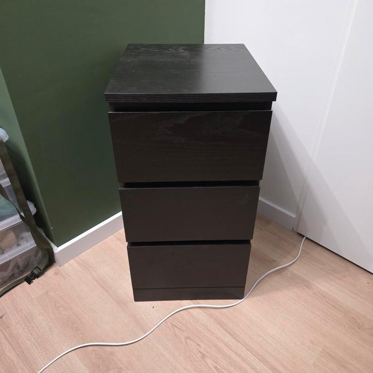 Ikea Malm ladekast zwart 3 lades, Huis en Inrichting, Kasten | Ladekasten, Zo goed als nieuw, Minder dan 100 cm, 50 tot 100 cm