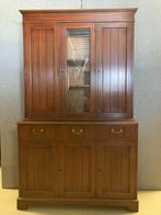 Buffetkast, boekenkast 3-deurs in mahonie, Ophalen, Gebruikt, 100 tot 150 cm, Glas