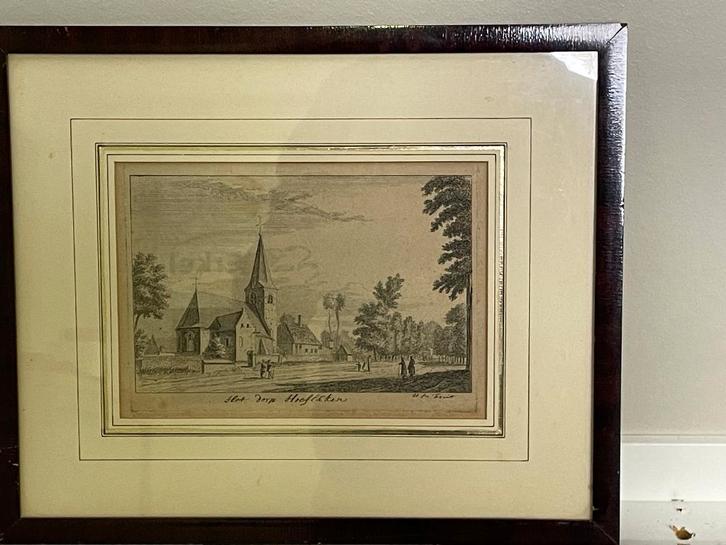 Hoevelaken -Het dorp Hoeflaken - gesigneerde ets (wie?), Antiek en Kunst, Kunst | Etsen en Gravures, Ophalen of Verzenden